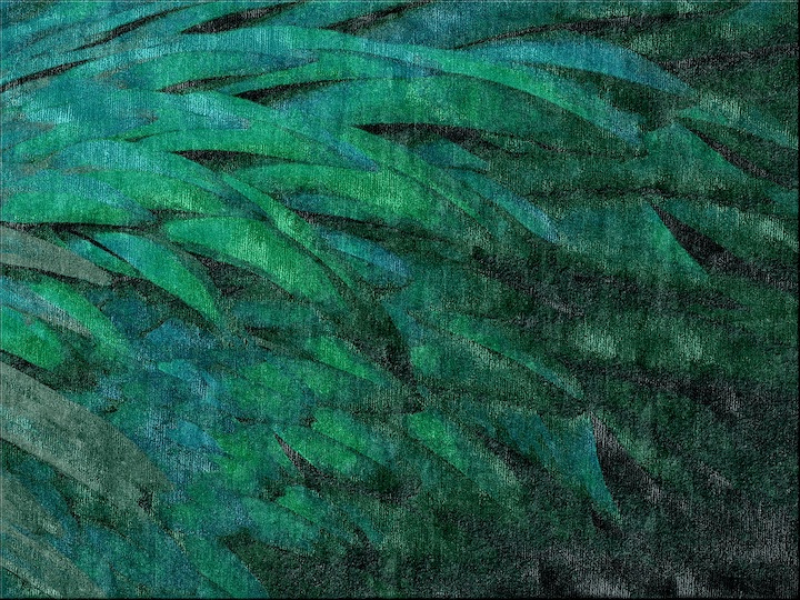 green and blue feather like rug