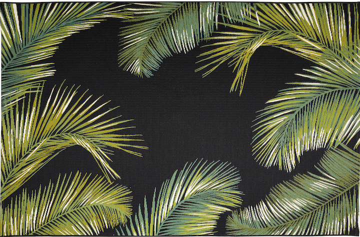 a palm border design by Liora Manne features black ground