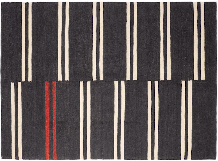 black, ivory and red Mazandaran style kilim area rug