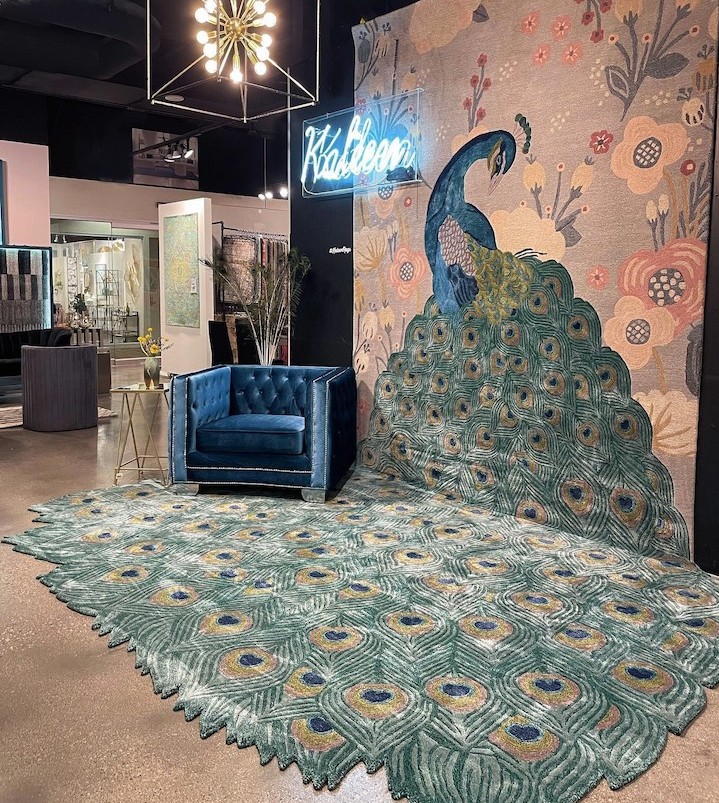 a peacock shaped custom rug
