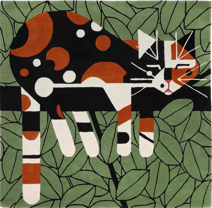 area rug design featuring cat on tree limb