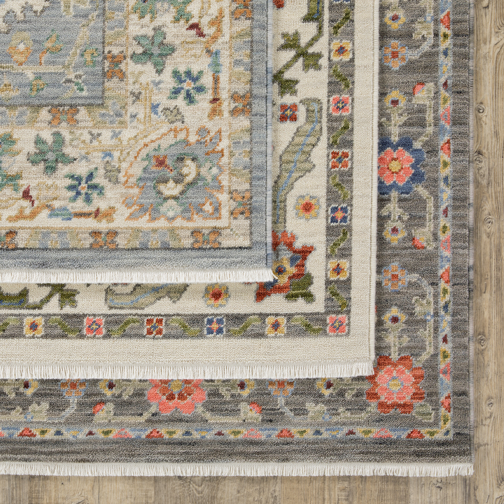 group of traditional floral motif rugs in fresh colors