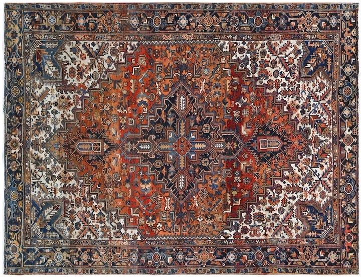 vintage Persian area rug with brick red