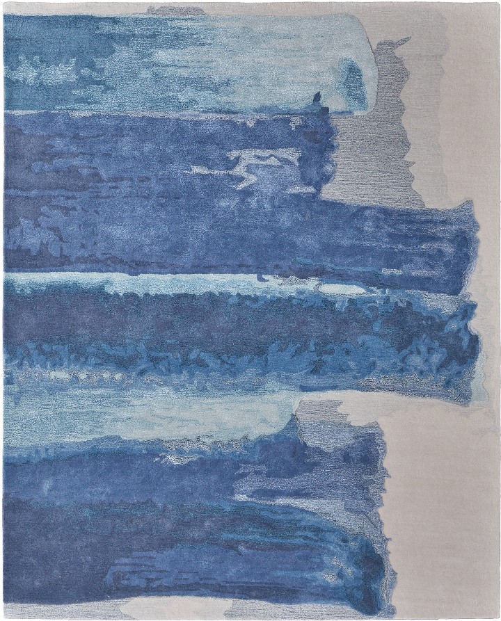 a textural blue and ivory abstract design