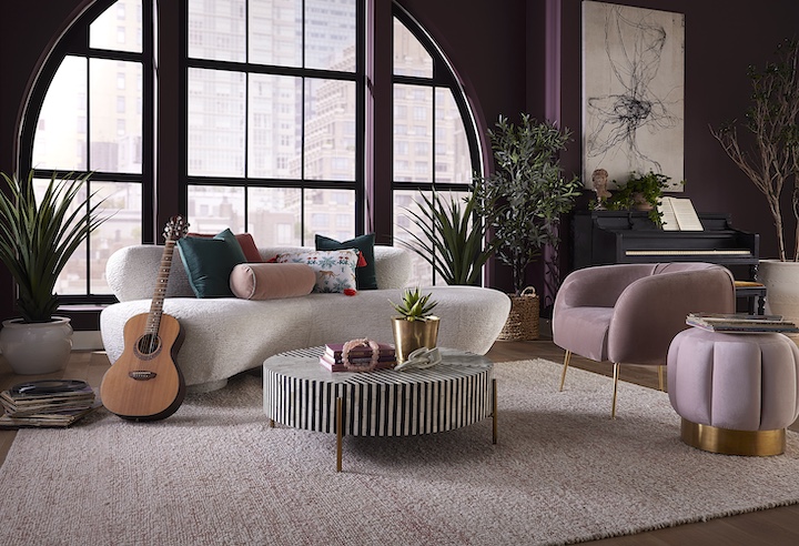 Kaleen's Callisto collection rug in blush in living room scene