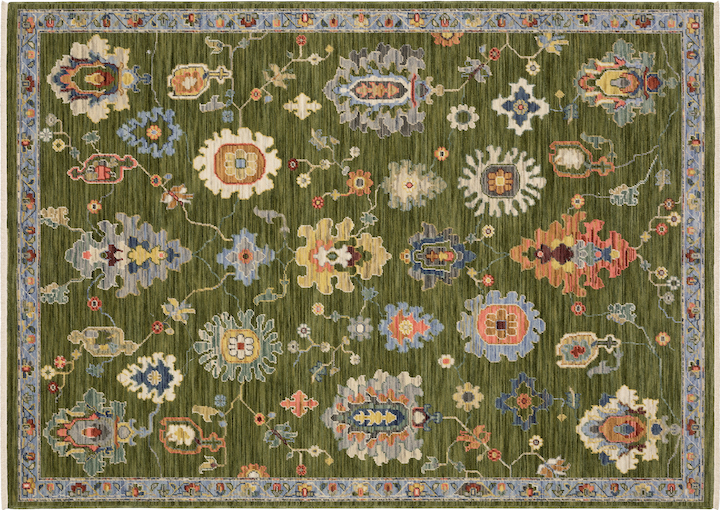 OW's new Classic floral motif Lucca rug with green ground