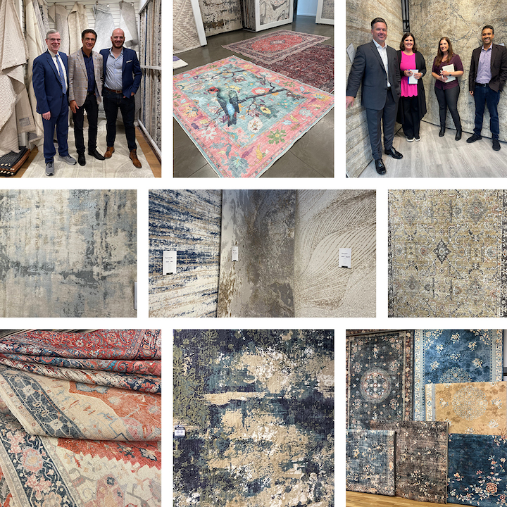 RugNews montage of trending area rugs at the New York Home Fashions Market 2023