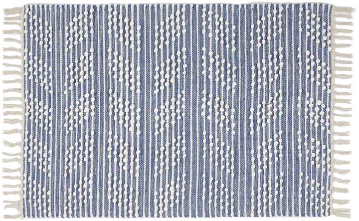 blue textural flat weave accent rug