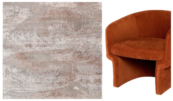 abstract rug and rust chair