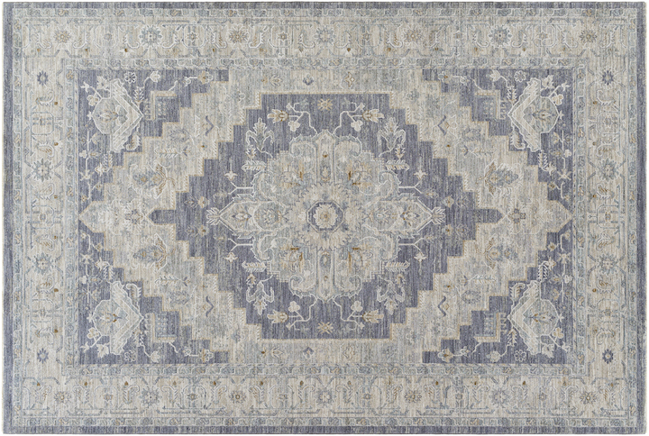 medallion design in pale blue and gray
