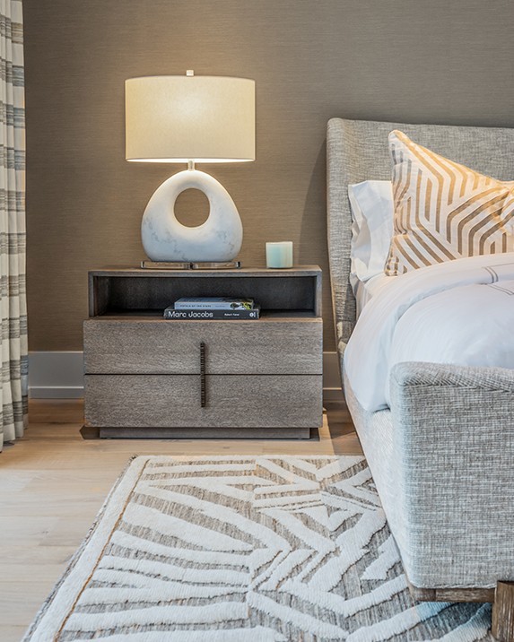 textural geometric rug in bedroom