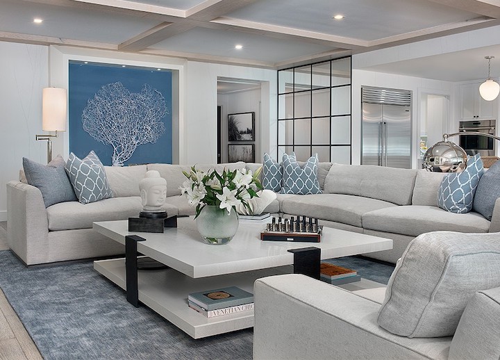 living room in blue and cream