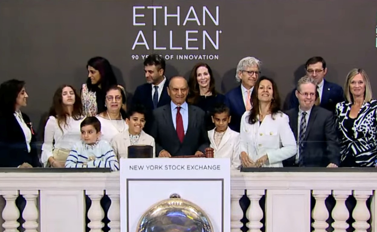 Ethan Allen CEO Farooq Kathwaring rings the opening bell for the NY stock exchange