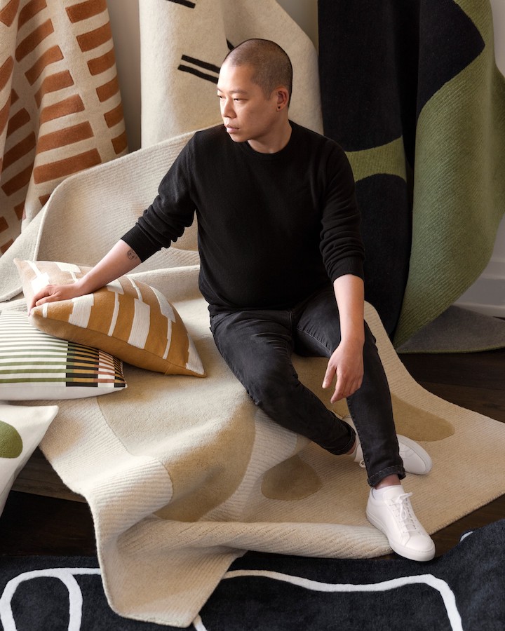 image of fashion designer Jason wu and his new area rug designs