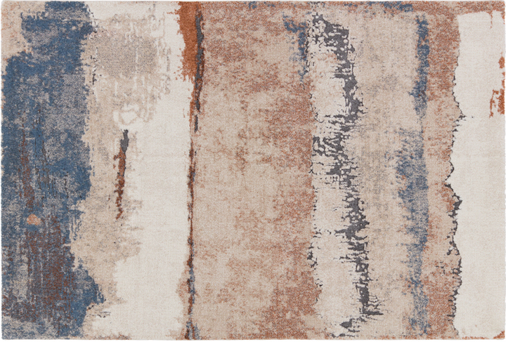 abstract design in warm creams tan, blue, gray and rust