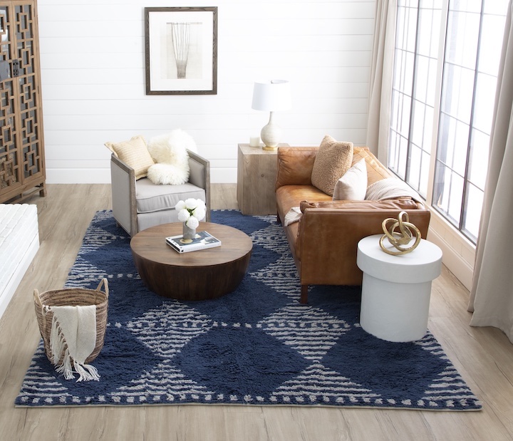 blue Moroccan style rug designed by Drew & Jonathan Scott for Karastan