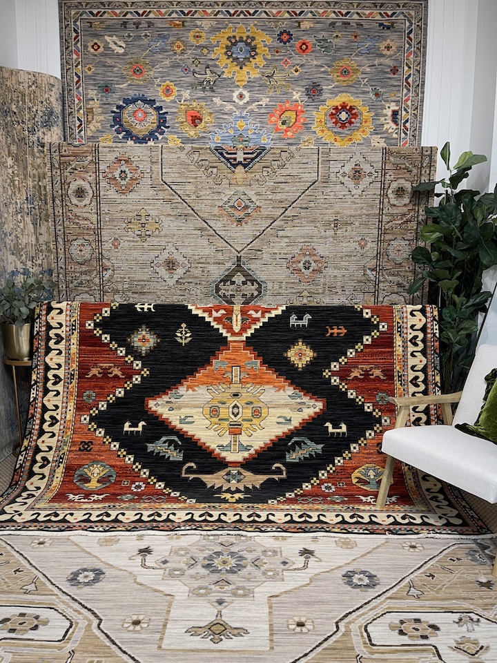 Images of rug display featuring OW's Axminister Estate Collection
