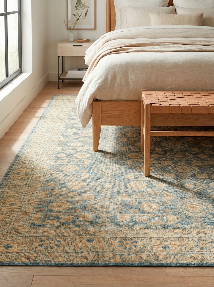 Surya's vintage styled Agra rug AAA2303-810 in bedroom scene
