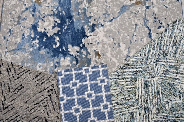 detail shot of new rug samples in a variety of styles