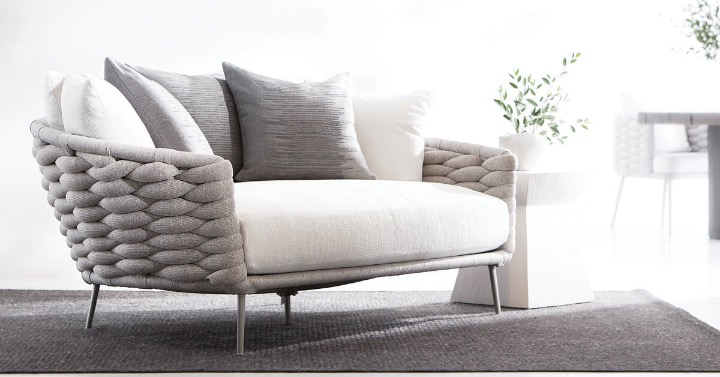 Sofa with woven fabric fram