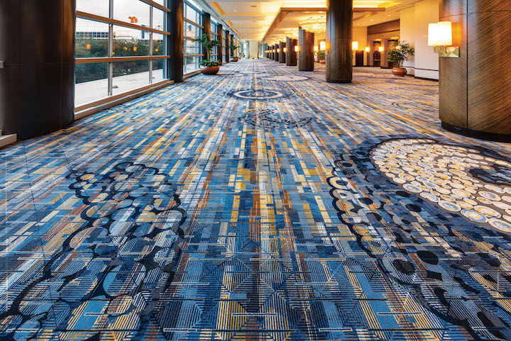 contemporary blue broadloom in hotel space