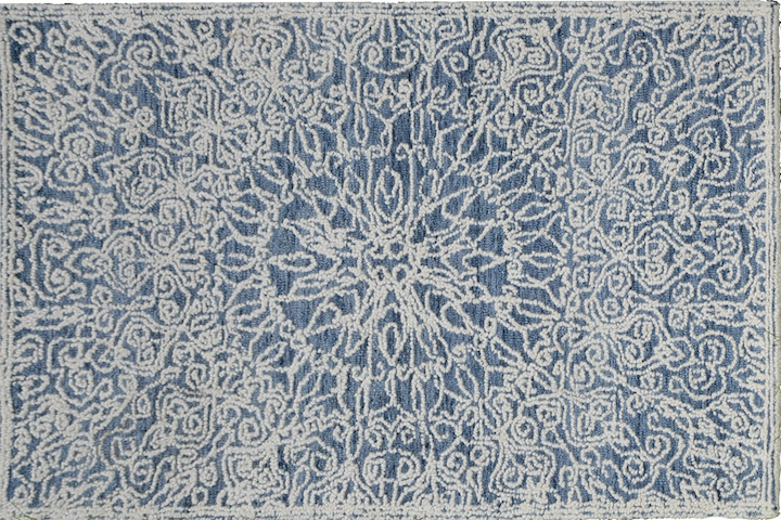 image of blue and ivory medallion type rug