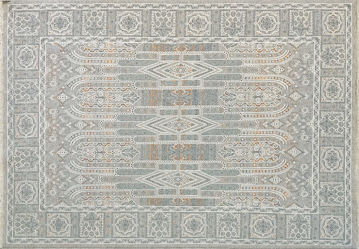a classic motif rug with updated colors and styling