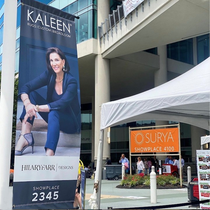 exterior of show building with rug showroom ads