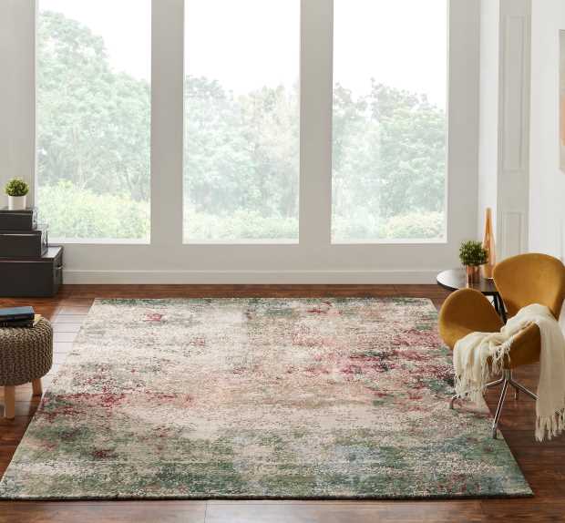 abstract design rug in living room