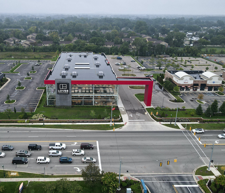 arial view of a Loves Furniture store