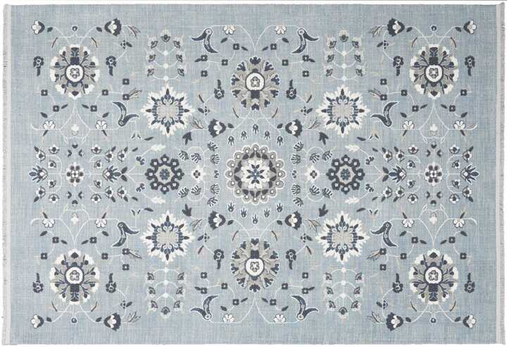 A classic floral motif updated in new palette of gray and blue