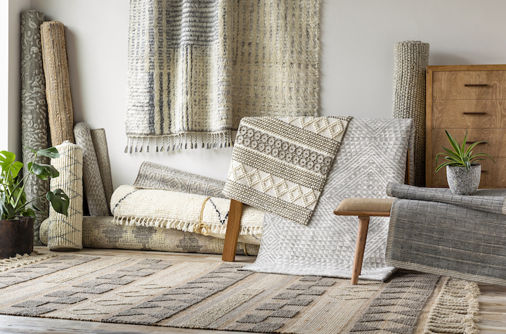 vignette of neutral and natural area rugs