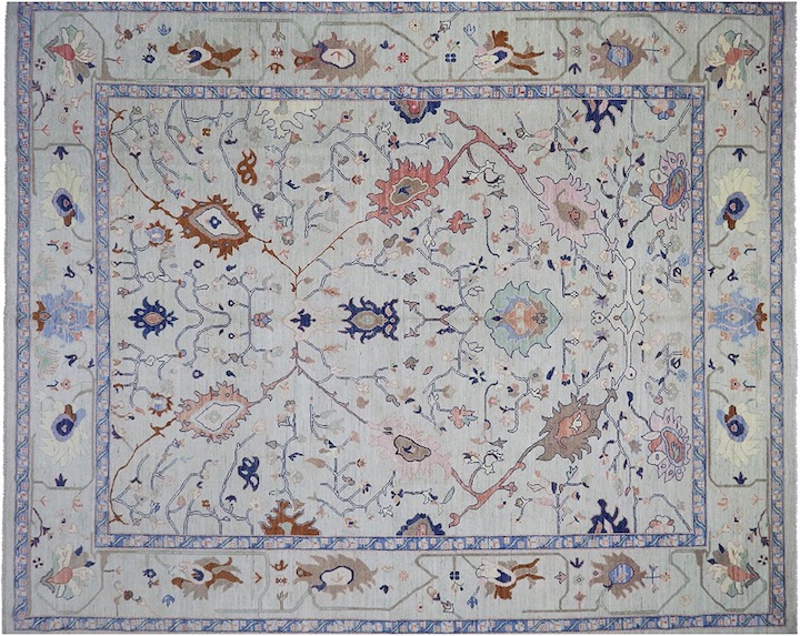 Oushak style rugs in creams blues and browns