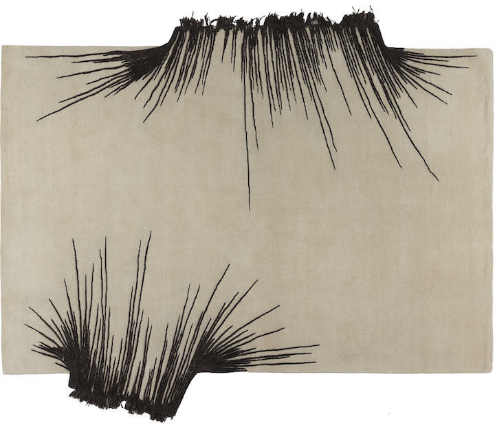 contemporary black and ivory unique-shape rug