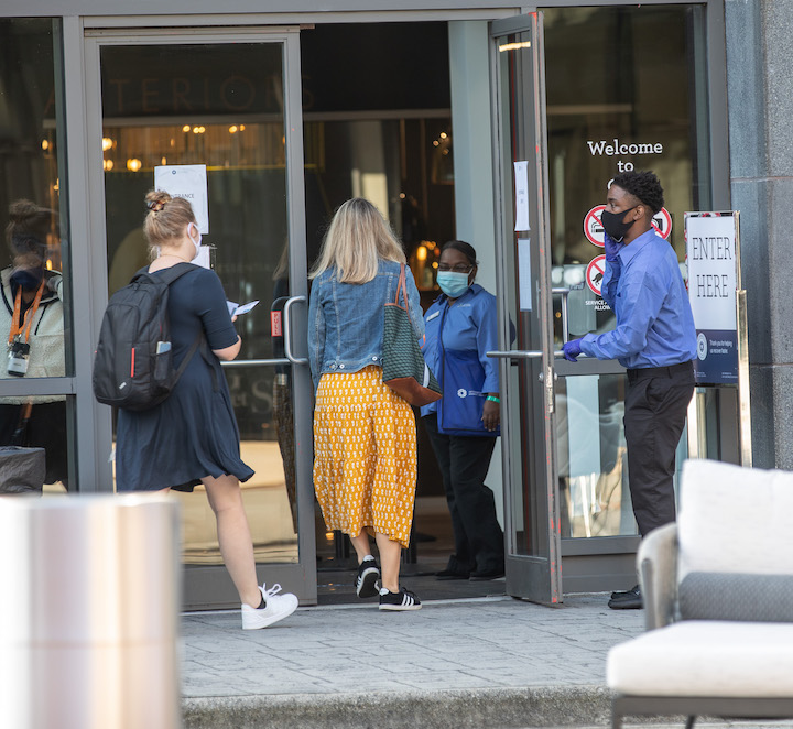 people entering building