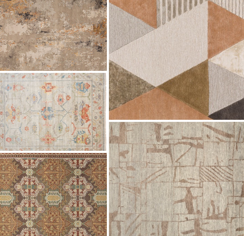 collage of new cream, brown and blush rugs