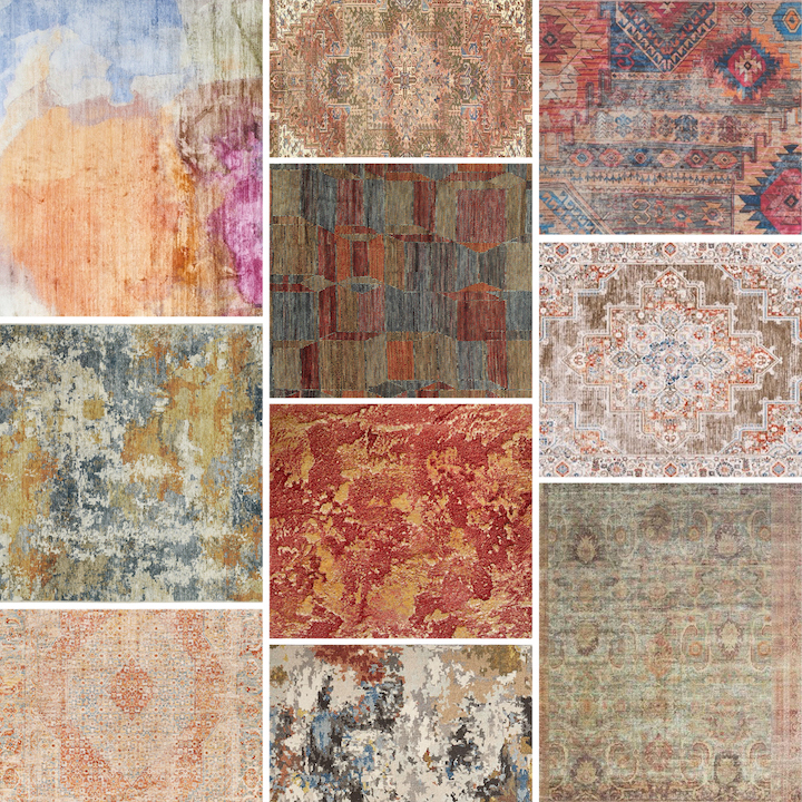 collage of several rugs featuring pumpkin color