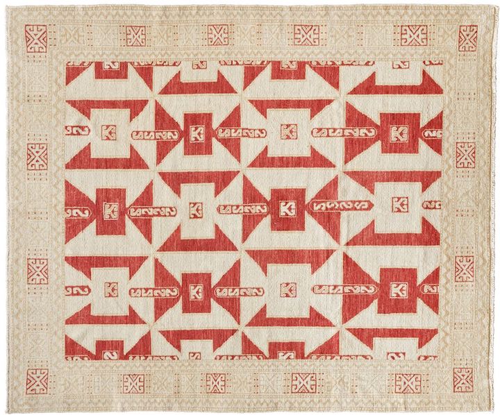 tribal style oushak rug in cream and red