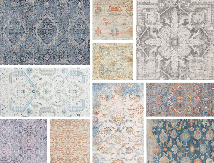 collage of updated traditional style rugs