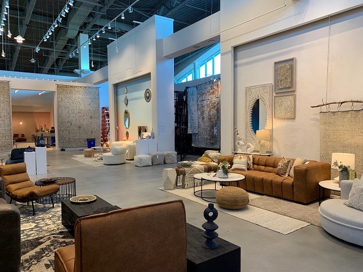 surya showroom vignettes featuring rugs, furniture and accents