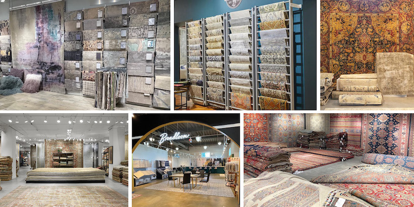 collage of one of a kind and vintage rug displays at high point