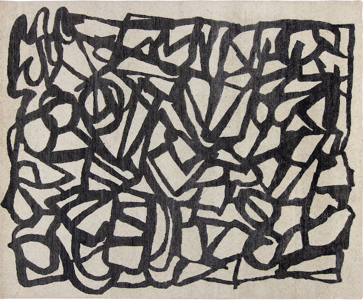 black and white doodle inspired area rug by Sri