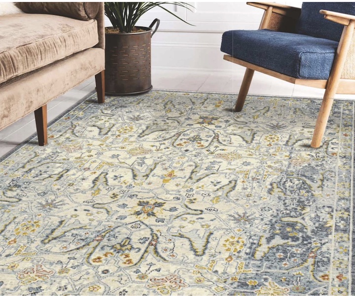 a classic style hand-knotted rug in contemporary living room