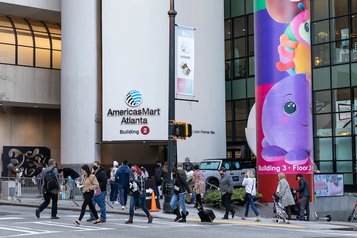 Atlanta gift and home market attendees in front of building two exterior