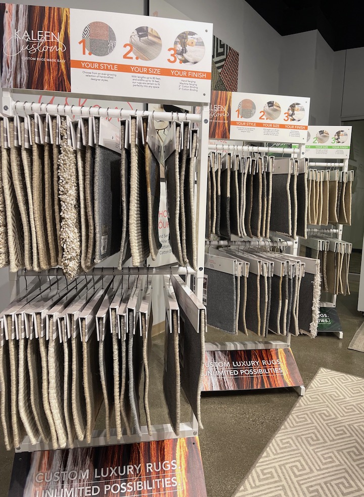 Kleen's retailer display system for custom area rugs