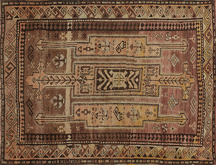 a hand-knotted vintage tribal geometric area rug