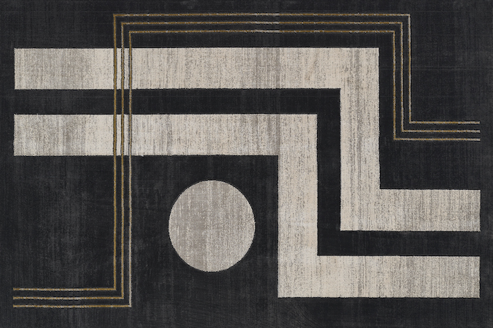 black and silver Art Deco inspired geometric rug
