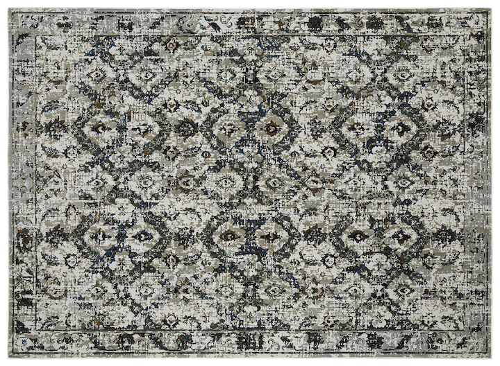 a classic Persian motif rug in charcoal and and light gray