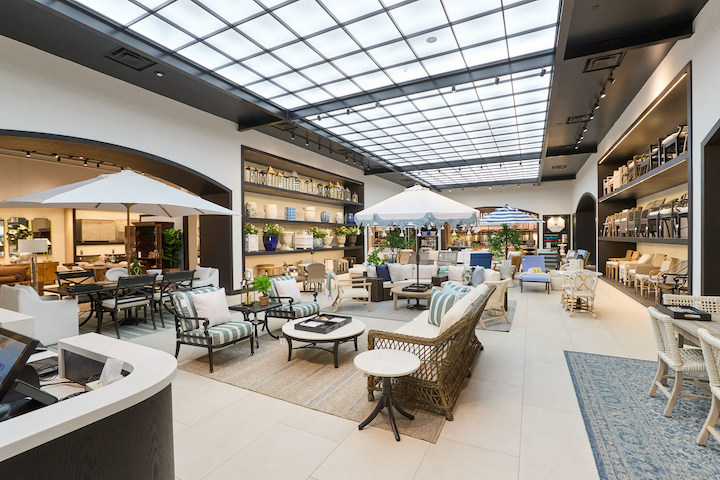 image of Frontage's new store's atrium which features outdoor furnishings in an indoor setting