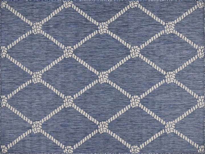 LR Home's outdoor Seaside rug with nautical rope diamond motif